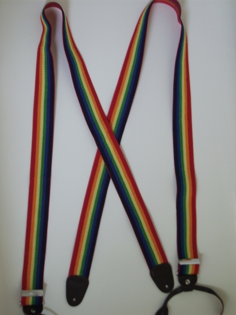 JAMAICAN COLORS 1 1/2" wide. Assorted Sizes Fits 5' 1" to 7' 1" Height. Suspenders with 4 strong 1"x 1" Grips and 2 Length Adjusters in the front, all in Stainless Steel. Entirely Stretchable Hand Washable and Hang to Dry Cotton/Polyester Material. X-UB120N-KGYR